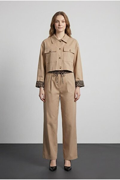 Quzu Leopar Detaylı Pantolon