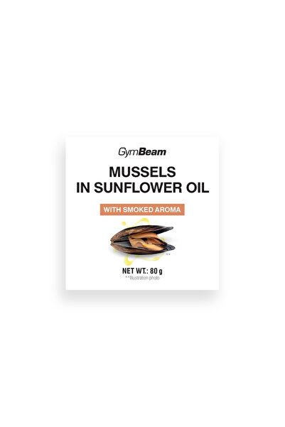 GymBeam Midii în ulei de floarea soarelui cu aromă afumată, 80 g