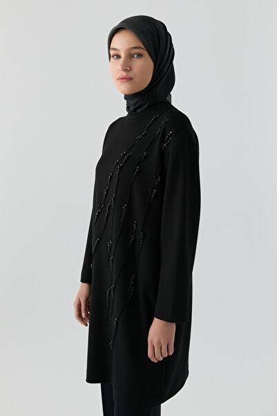 Tuğba Önü Taş Detaylı Tunik - Siyah