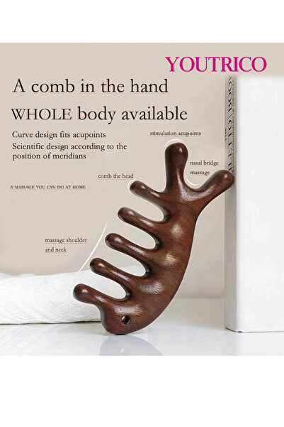 Youtrico قطعتان من مشط فرس البحر المصنوع من خشب الصندل الذهبي، حقيبة قماشية ل...