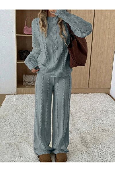 KAREN TEKSTİL Hair Braided Sweater-Pants Top and Bottom 2-Piece Set