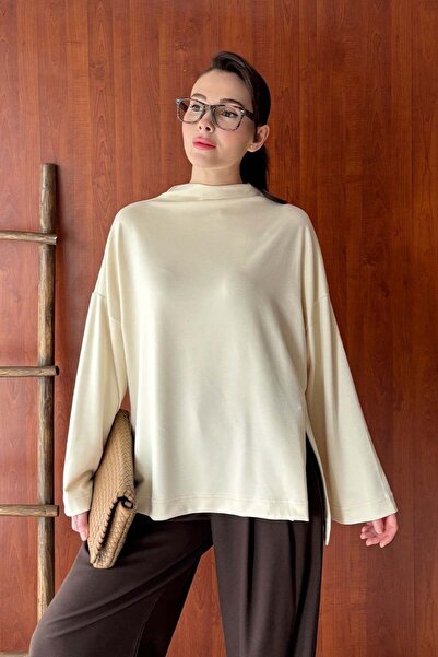 Ceylan Otantik Κρεμ Μπλούζα με Όρθιο Γιακά