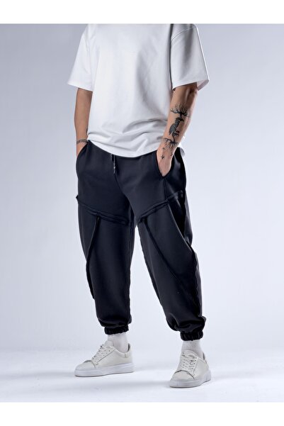 COCOPELLI Black Men's Jogger Pants with Stitching Detail Coc2772