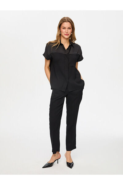 Faik Sönmez Saten Garnili Krep Kısa Kol Gömlek S26GML025