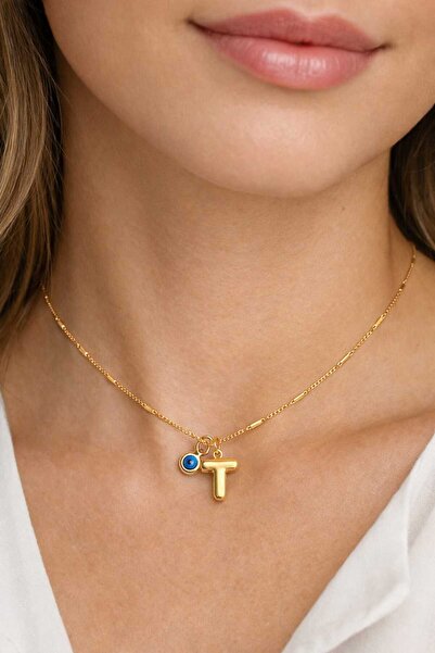 Bittox قلادة نسائية من الفولاذ المقاوم للصدأ مزينة بحروف ذهبية اللون وخرز الع...