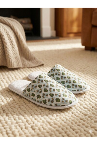 Serena Papuci de casă pentru bărbați, în carouri bleu, cu imprimeu bere – com...