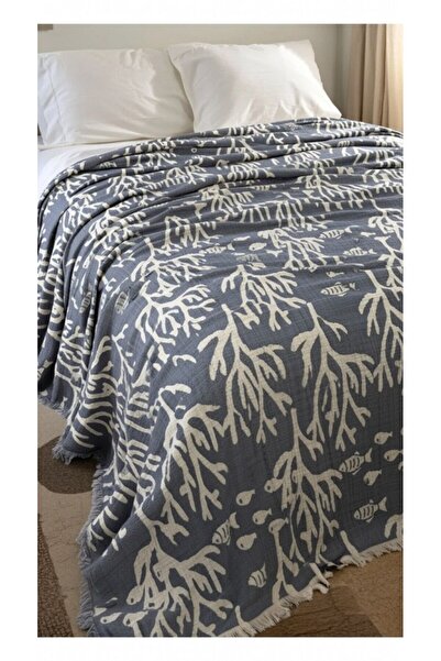 Mulberry Coral Pattern 4 Layer Muslin Pique Bedspread King Size 240X260 cm