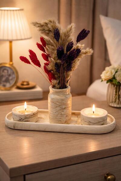 ALPİ HOME 3'lü Mermer Desen Tealighter Seti