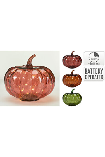 DecoDepot Glass pumpkin decoration, LED, 20x17 cm
