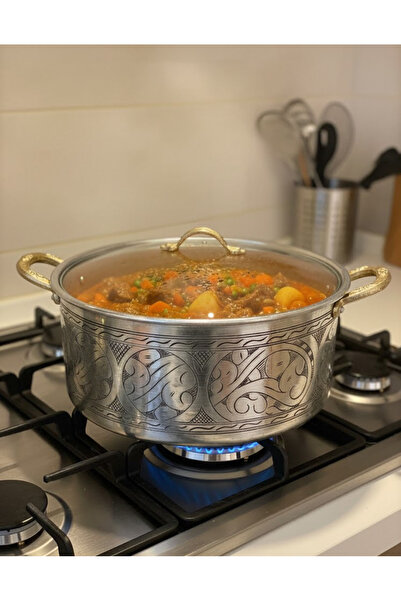 Bakır Dünyası Online Bakır Dünyası - Oyma İşlemeli Kalın Bakır Tencere | İç D...