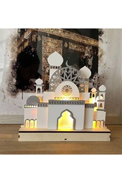 Generica 3D wooden mosque-shaped decoration, battery-operated, illuminated. M...