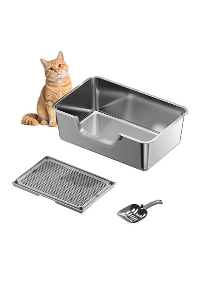 KidLe Stainless Steel Cat Litter Box with Scoop Non-Stick Easy to Clean