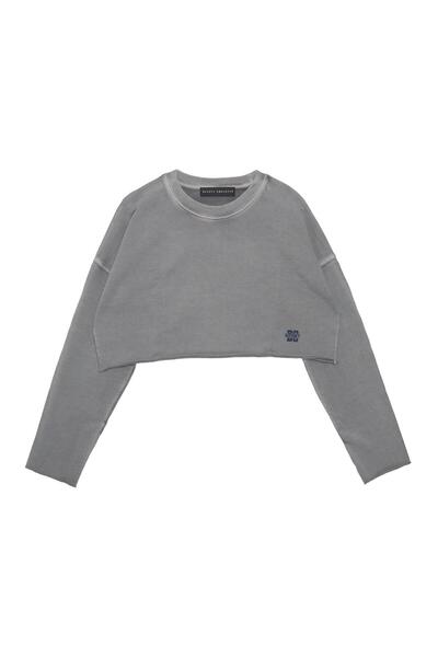 Beauty Omelette Gri Yıkamalı BO Sport Crop Sweatshirt