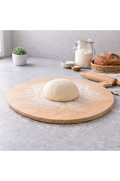 ENFERA DOĞAL TAŞ 70 cm Yuvarlak Ahşap Hamur Açma Tahtası – Tezgah Üstü Bazlam...