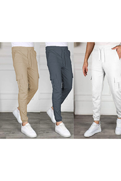KİMSE GÖRMEDEN 3Pcs Set of Men's Cargo Pocket Sweatpants
