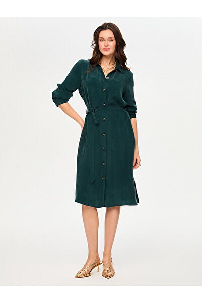 Faik Sönmez Beli Kemerli Cupro Gömlek Elbise S26ELB024