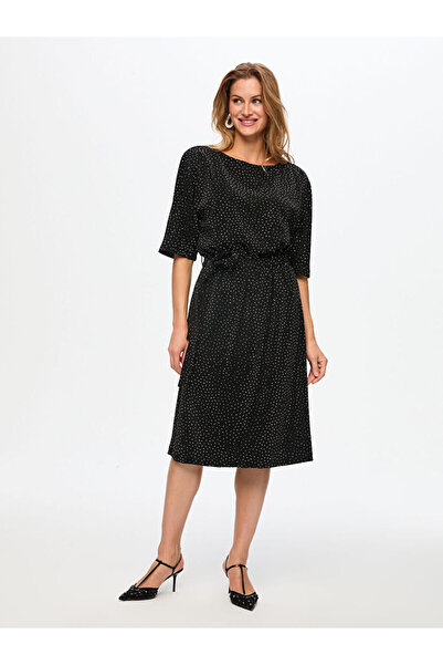 Faik Sönmez Taş İşli Kayık Yaka Kemer Detaylı Örme Abiye Elbise S26ABY018