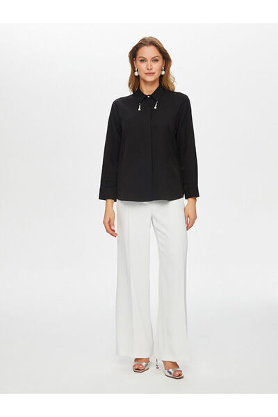 Faik Sönmez Yakası İnci Aksesuarlı Kendinden Dokulu Gömlek S26GML002