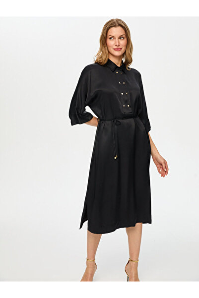 Faik Sönmez Yarım Patlı Kısa Kol Saten Torba Elbise S26ELB004