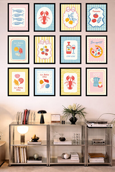 UNT 12-Frame Look Kitchen |   Modern |   Retro Wall Poster Painting Set – 15X...