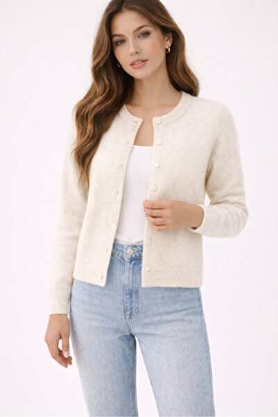 RTD&VLD Kadın Vita-264 Eray Rahat Kalıp Triko Hırka Ekru