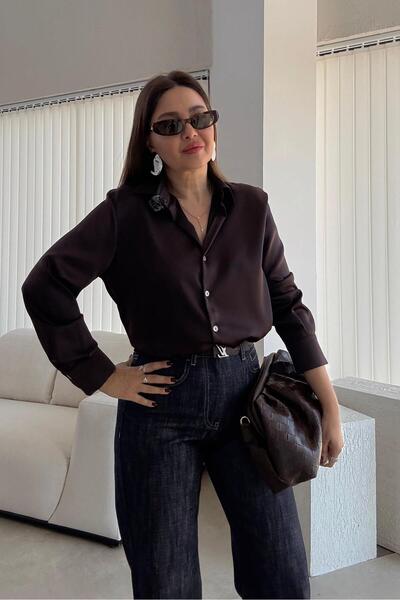 ELVAN TOLON Brown Buttoned Satin Shirt