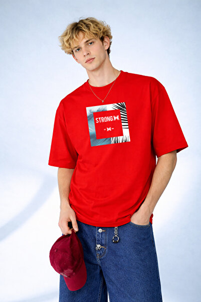 caddekombin Tricou roșu pentru bărbați, cu imprimeu puternic cu valuri marine...