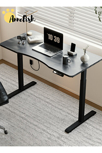 AnneFish مكتب كهربائي قابل لتعديل الارتفاع، مقاس 120 × 60 × 73-118 سم، طاولة ...