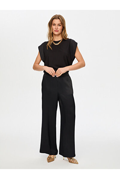 Faik Sönmez Wide Leg Fit Beli Lastikli Rayon Viskon Pantolon S26PNT004