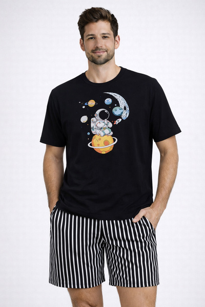 koza iç giyim Men's Cotton Short Top Printed Pocket Shorts Pajama Set