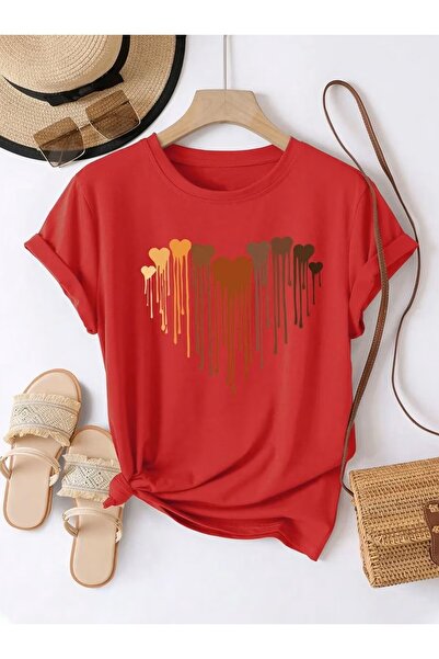 AZIZI TEKSTIL Unisex Hearts Front Printed Design Tshirt