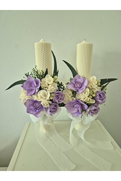 Yellow Tulip Wedding candles 5.5*35cm, tulips, immortal sola roses and stabil...