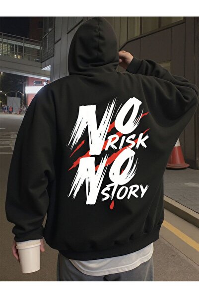 ship master No Risk No Story Printed Oversize Unisex Hoodie, 100% Cotton 3 Ya...