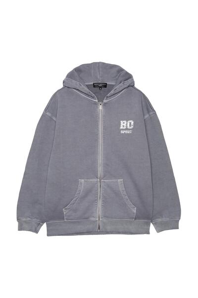 Beauty Omelette Gri BO Sports Zip Up Yıkamalı Hoodie