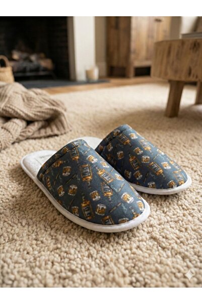 Serena Men's slippers, dark blue, whiskey print