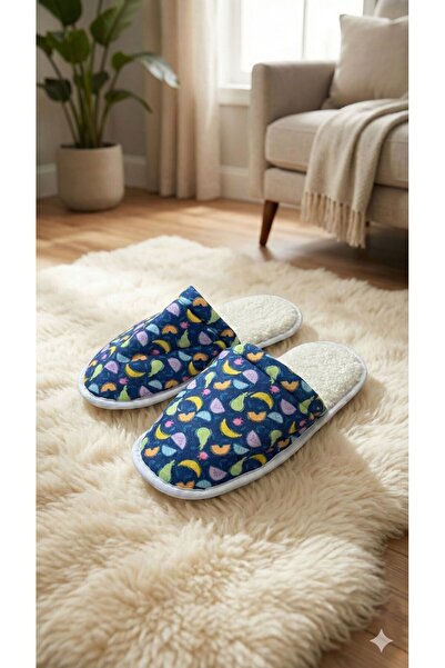 Serena Women's navy blue slippers with fruit and fluff