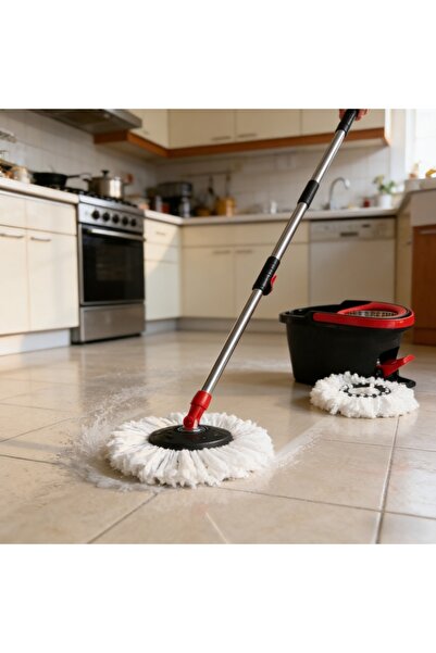 RahaShop 360°RotatingHands-FreeMopwithTelescopic Pole&Self-Wringing DoubleHea...