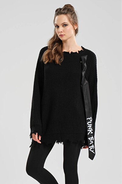 tw3 Women's Knitwear Tie Detailed Design Tunic Sweater