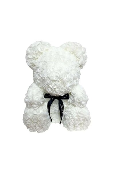 OEM Teddy Bear Made of Foam Roses, White with Bow, 35cm, Handmade, with Trans...
