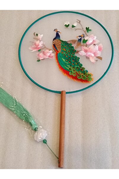 Butik Tülin Otantik organze çok renkli floş iplik kırma nakışlı tavuskuşu ahş...