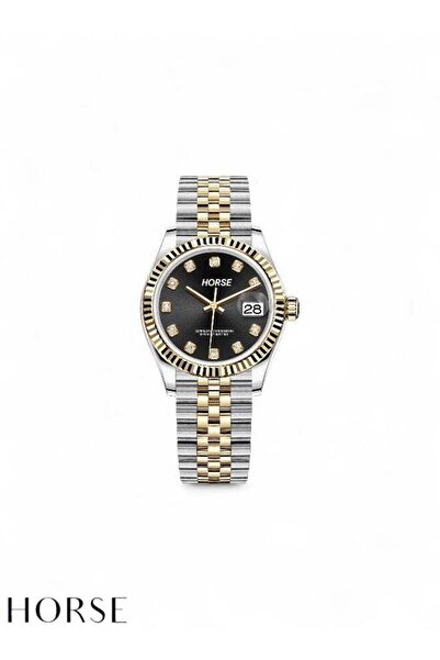Generic Women's Waterproof Watch - Silver and Gold Bracelet with Black Dial
