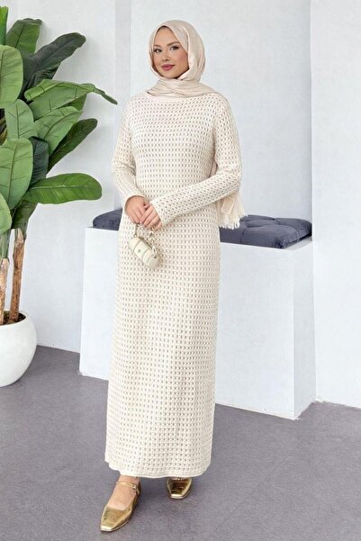 Şulemoda Giyim File Ajur Knitted Dress Ecru