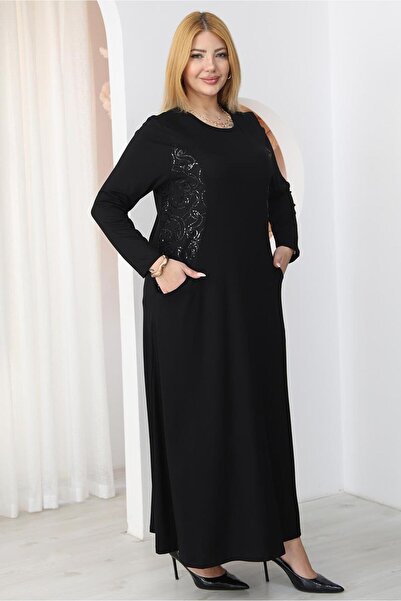 Siyezen Plus Size Sequined Dress with Pockets