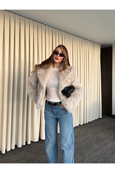 Laluvia Beige Faux Fur Coat - 9679