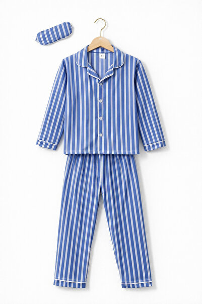 Beka Kids طقم بيجامة للأولاد بتفاصيل مخططة باللون الأزرق وياقة مطوية وأزرار أ...
