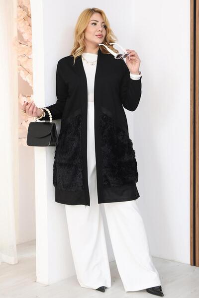 Siyezen Cardigan cu detalii din pluș, mărime mare