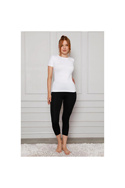 Narnuga Mi̇ray- Combed Cotton Lycra Below Knee Leggings Black