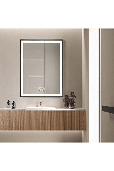 RFAN Oglindă LED 60×80 cm cu ramă neagră, senzor de mișcare, reglabilă intens...