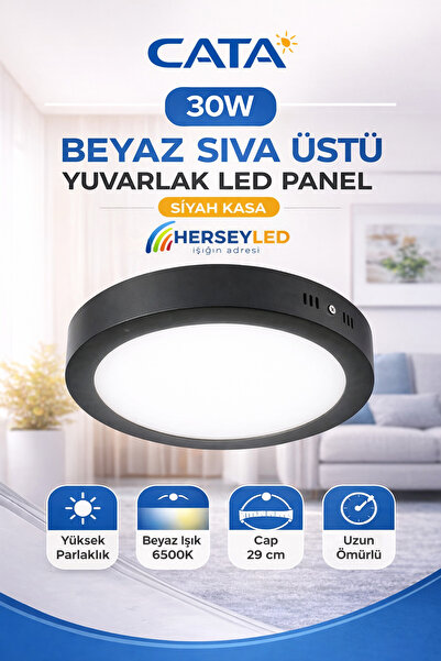 Cata 30W BEYAZ SIVA ÜSTÜ YUVARLAK LED PANEL BEYAZ IŞIK - SİYAH KASA CT-5238B