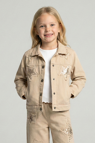 Dmb Jachetă din denim brodată cu paiete stea pentru fete